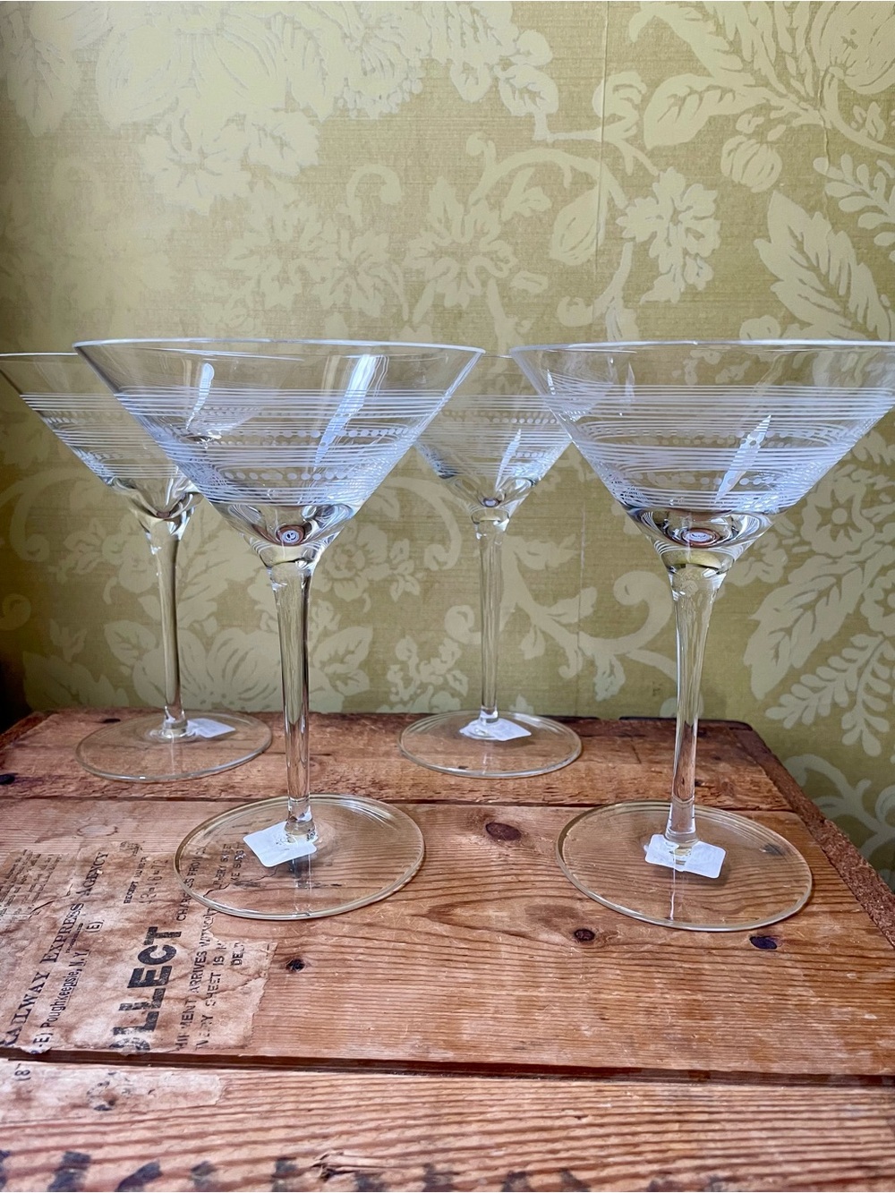 NWT Crate&Barrel Bianca Etched Martini Glasses - Set of 4